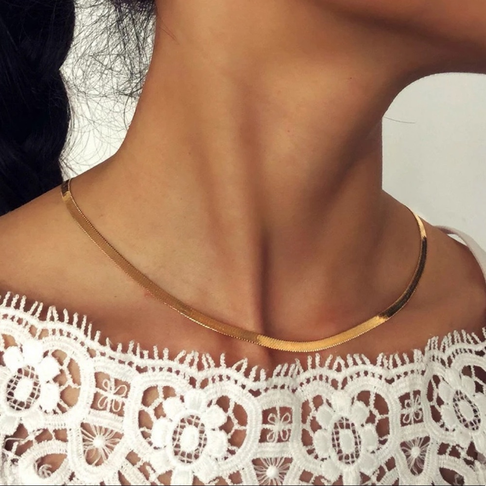 NEW 18K Gold Flat Snake Bone Chain Necklace - Picture 5 of 7